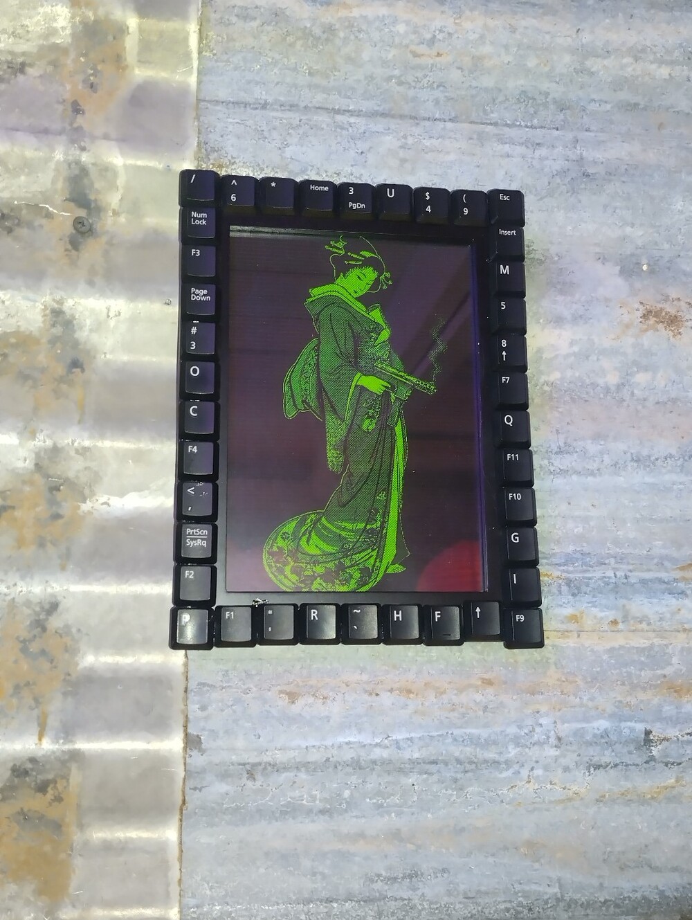 Geisha With Tec 9 Retro Computer Style Framed Art Print In Keyboard Frame